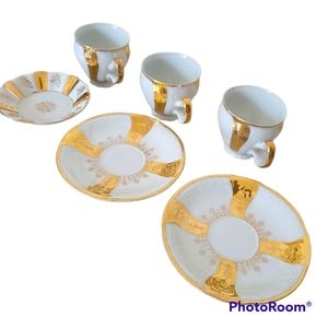 Vintage Bernadotte Gilded Set of 3 tea cups 2 soucer plates and one candy dish